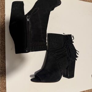 Rebecca Minkoff Black Fringe Peeptoe Ankle Boots